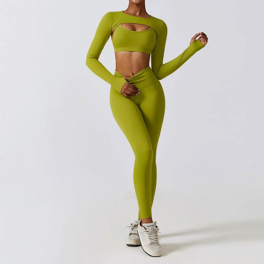 Sportswear Yoga Set Women'S Workout Clothes Athletic Wear Sports Gym Legging Seamless Fitness Bra Crop Top Long Sleeve Yoga Suit